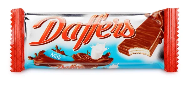 Daffers (Daff'ers) with flavor milk chocolate wafer bar isolated on white — Stock Photo, Image