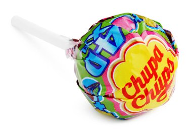 Beyaz izole Chupa Chups Xxl 4 d lolipop şeker