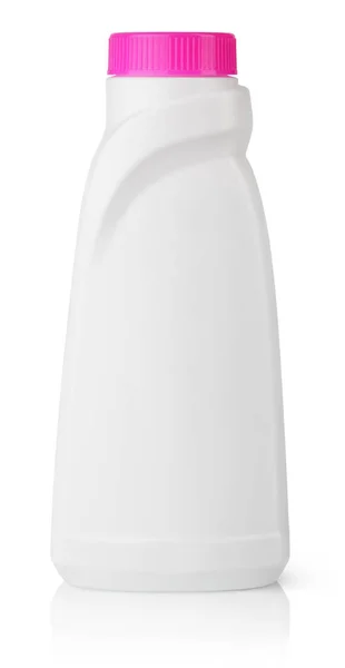 Weiße Plastikflasche für flüssiges Waschmittel lizenzfreie Stockbilder