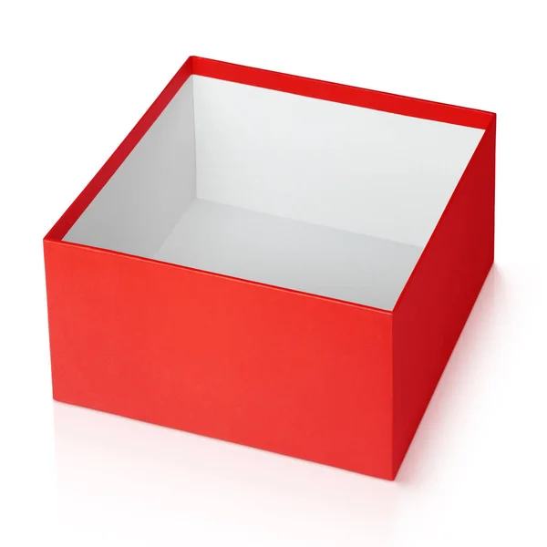 Offene leere rote quadratische Box isoliert auf weiß — Stockfoto
