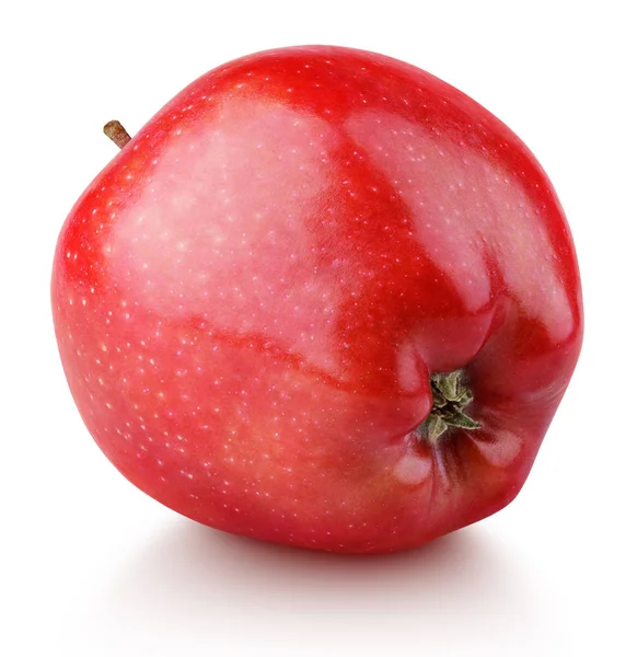 Einzelner frischer roter Apfel mit Stiel isoliert auf weißem — Stockfoto