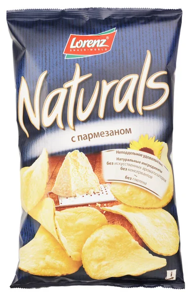 Lorenz Naturals Parmesan cheese potato chips bag isolated on white — стоковое фото