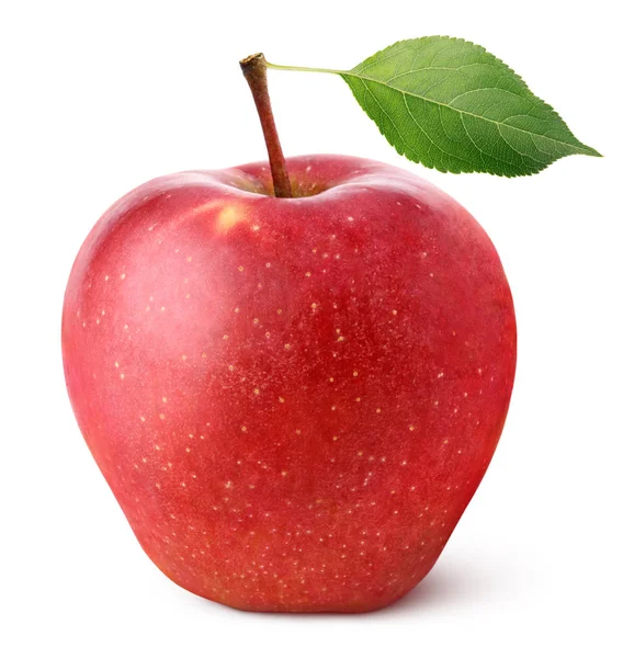 Jabłko Czerwony Owoce z zielony liść na białym tle — Zdjęcie stockowe