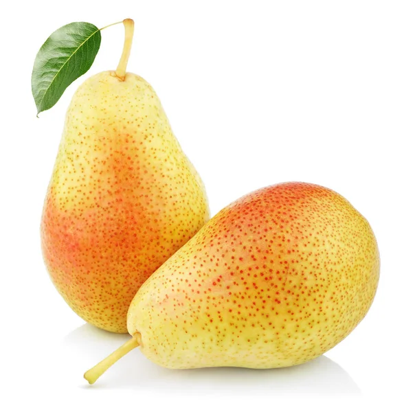 Två söta röda gula päron frukter — Stockfoto