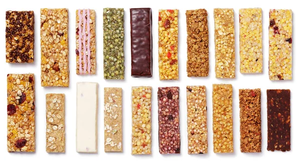 Set of granola bars (muesli or cereal bar) isolated on white — Stock Photo, Image