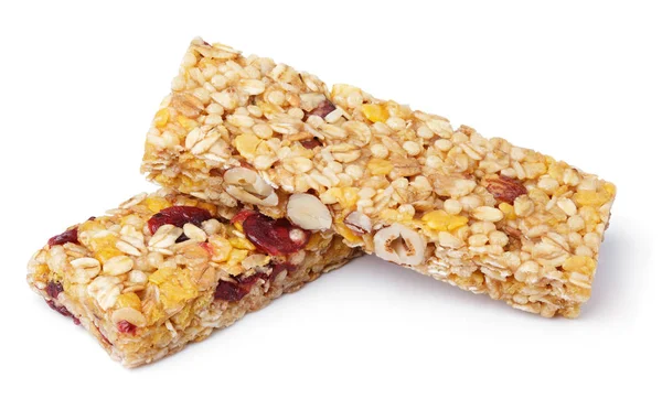 Granola bar (muesli or cereal bar) isolated on white — Stock Photo, Image