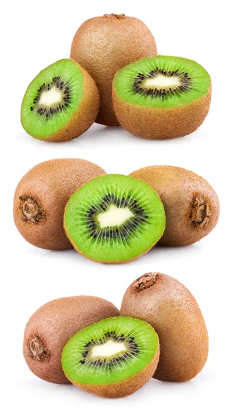 Conjunto de kiwi maduros isolados em branco — Fotografia de Stock