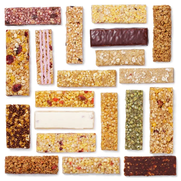 Set of granola bars (muesli or cereal bar) isolated on white — Stock Photo, Image