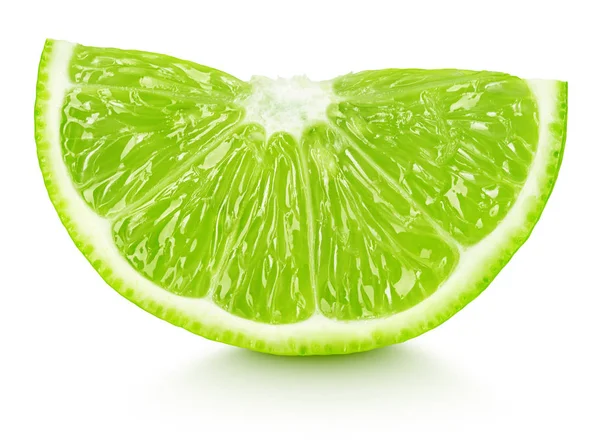 Wedge of green lime citrus fruit isolated on white — Stock Photo, Image