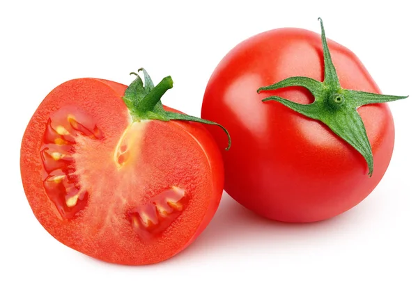 Red tomato vegetable with slices on white — Stock Photo, Image