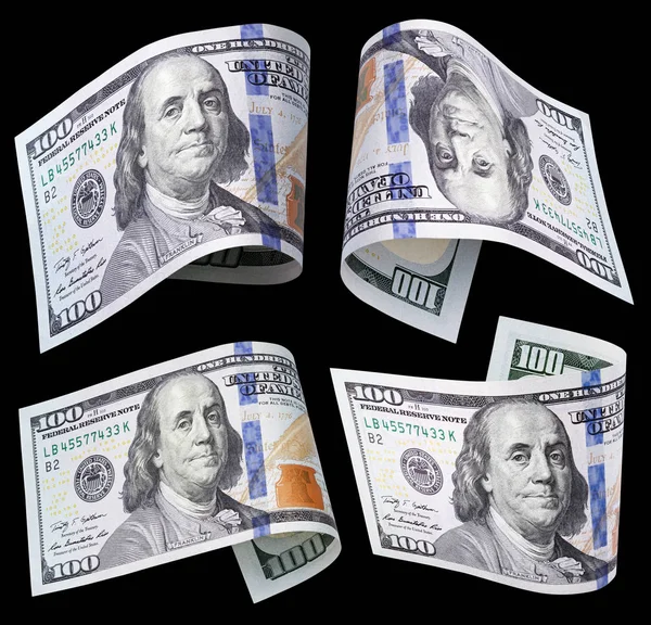 Set of 100 dollar banknotes on black — Stock Photo, Image