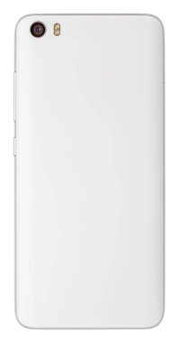 Modern beyaz smartphone üzerinde beyaz izole arkadan görünüm