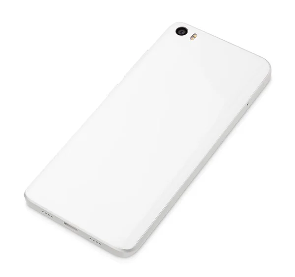 Modern fehér smartphone elszigetelt fehér hátulnézete — Stock Fotó