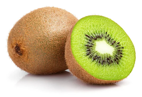 Whole kiwi fruit and half kiwi fruit on white — Stock Photo, Image