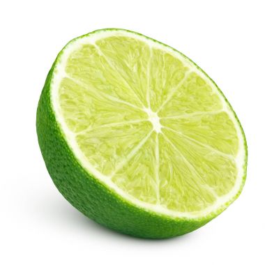 Yeşil limon narenciye meyve üzerinde beyaz izole yarısı