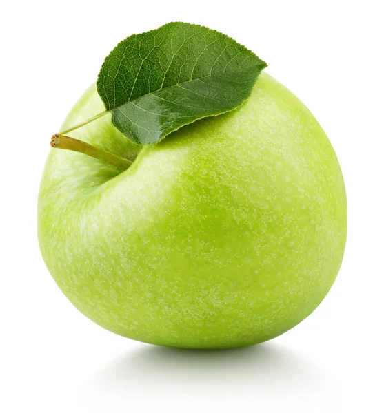 Fruto de manzana verde con hoja verde aislada sobre blanco —  Fotos de Stock