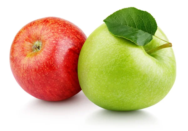 Green and red apples with leaf isolated on white — Stock Photo, Image
