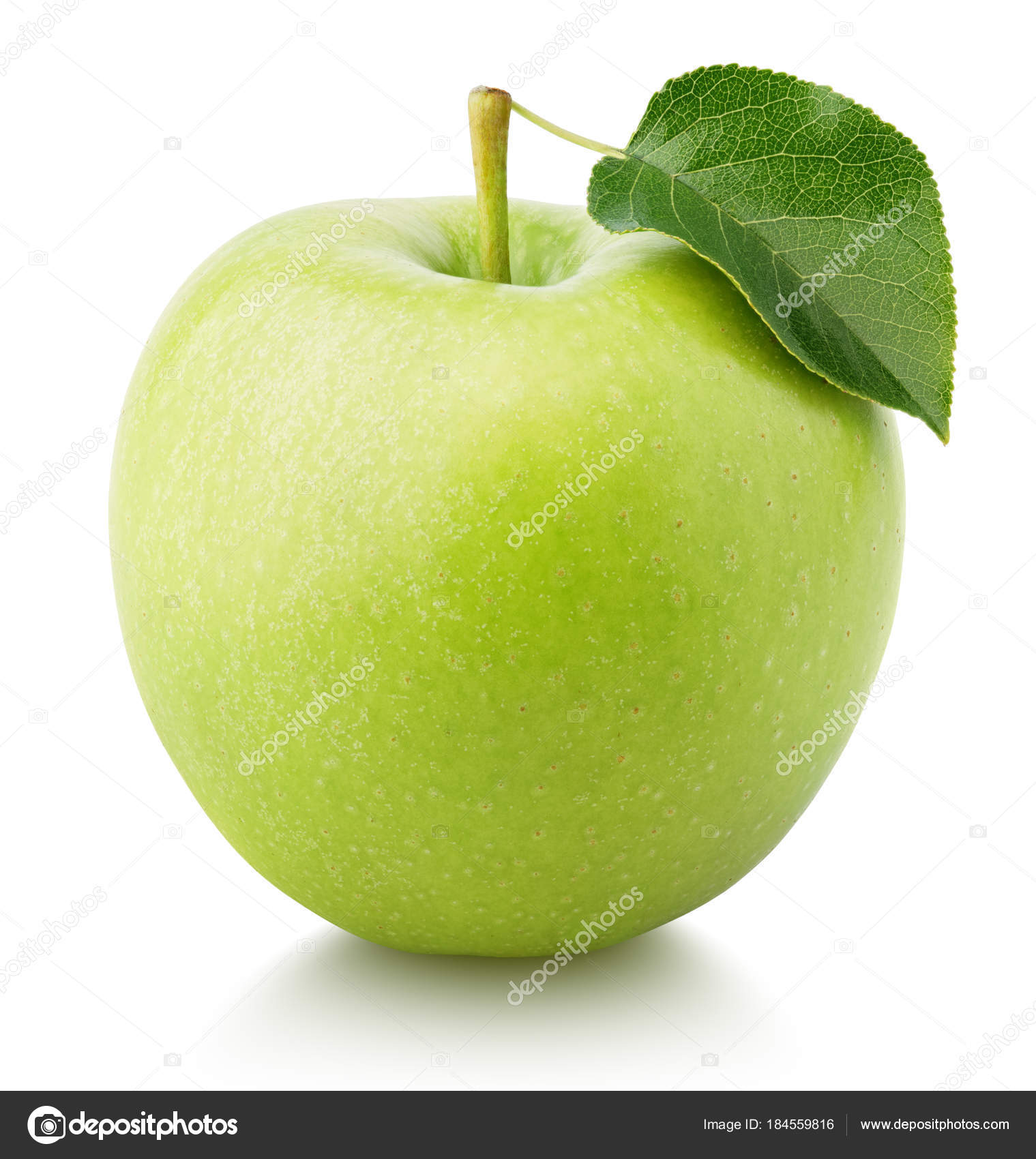 Grüne Apfelfrucht mit grünem Blatt isoliert auf weiß – Stockfoto ©  usersam2007 #184559816, image size:1519x1700