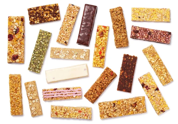 Sada granola bary (müsli nebo müsli bar) izolované na bílém — Stock fotografie