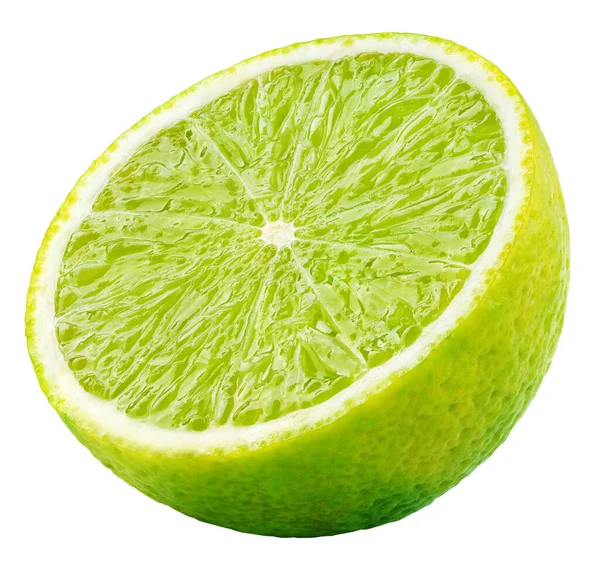 Hälften Lime Citrus Frukt Isolerad Vit Bakgrund Kalkhalvan Med Klippbana — Stockfoto