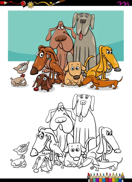 Coloriage groupe chiens — Image vectorielle