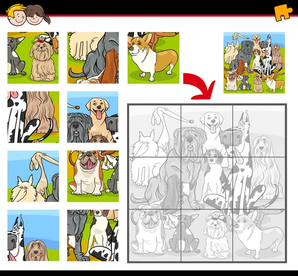 Jigsaw puzzle task with dogs — Stock Vector