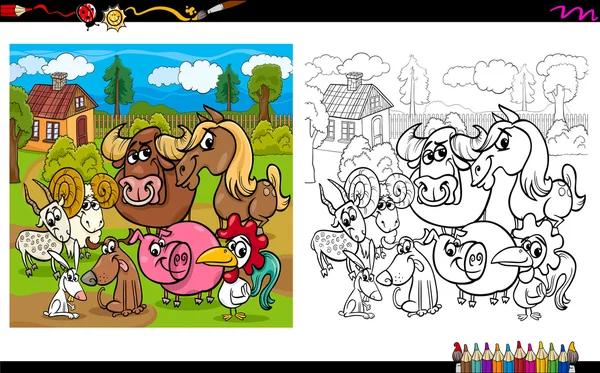 Animales de granja para colorear libro — Vector de stock