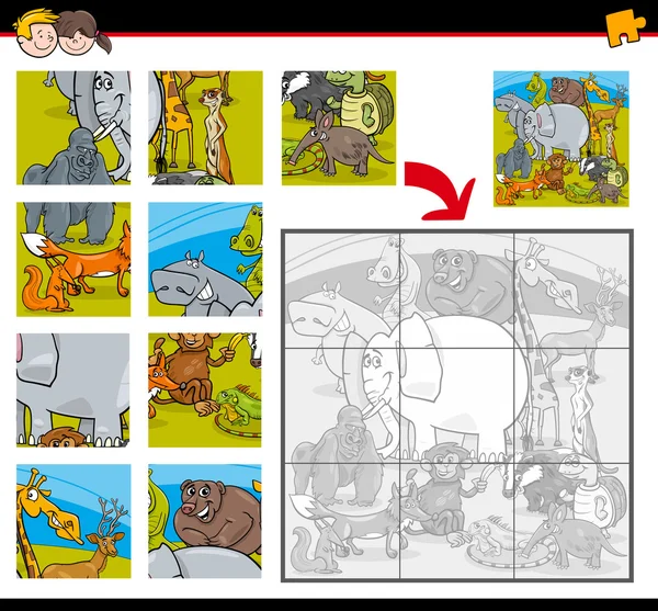 拼图游戏与动物 — 图库矢量图片