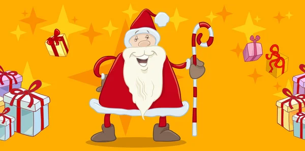Santa with cane greeting card — Stock Vector