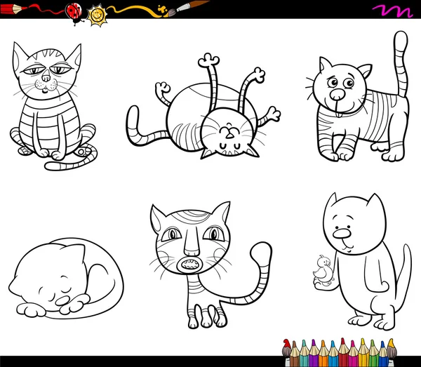 Caracteres de gato livro para colorir —  Vetores de Stock