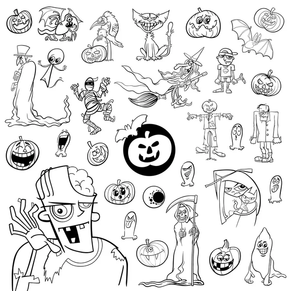 Fekete-fehér halloween készlet — Stock Vector