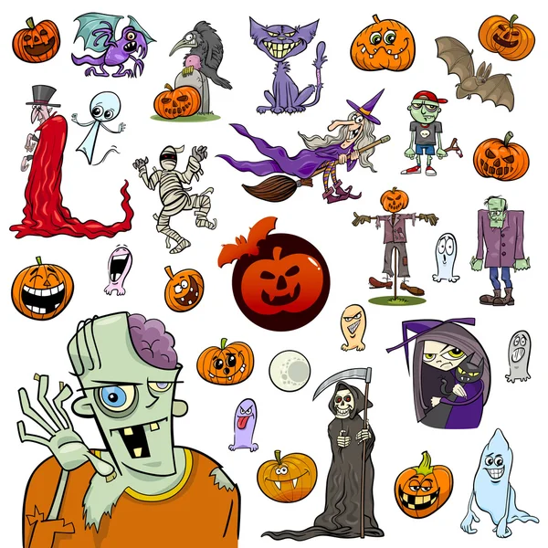 Halloween desenho animado conjunto — Vetor de Stock
