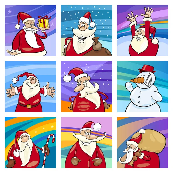 Juego de tarjetas de Navidad Santa — Vector de stock