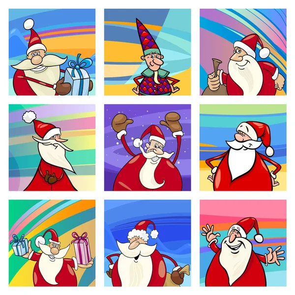 Dibujos animados Santa tarjetas conjunto — Vector de stock