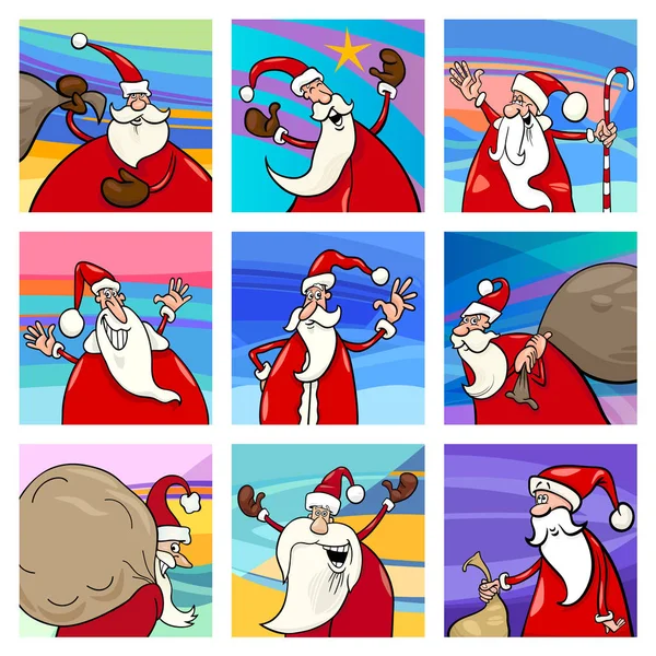 Navidad dibujos animados juego de tarjetas de Santa — Vector de stock