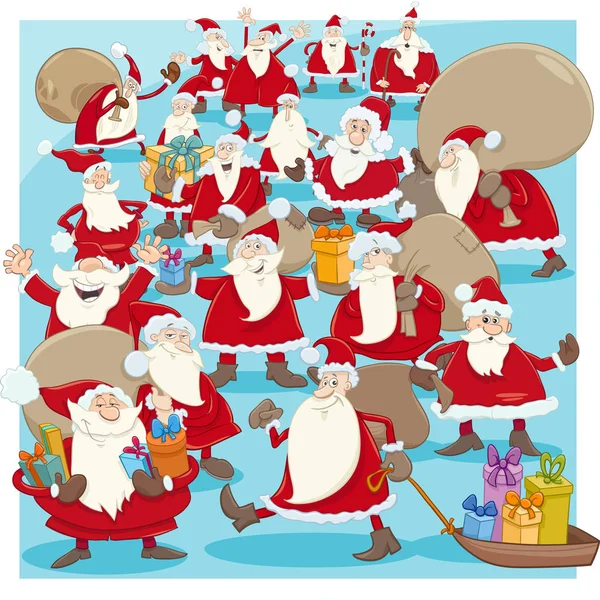 漫画のクリスマス サンタ クロース グループ — ストックベクタ