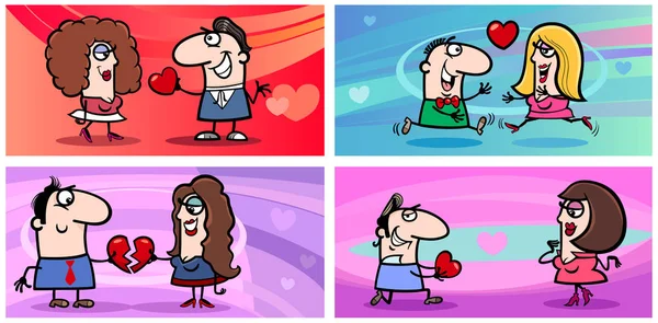 Tarjetas de felicitación de dibujos animados de San Valentín — Vector de stock