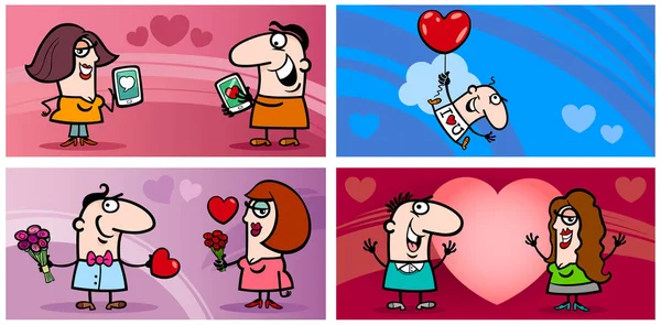 Tarjeta de felicitación de dibujos animados San Valentín conjunto — Archivo Imágenes Vectoriales