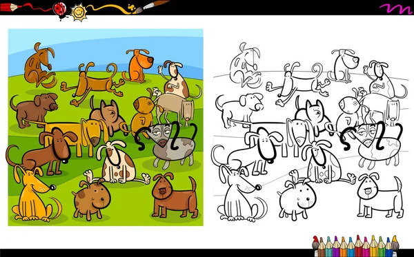 Coloriage groupe chiens — Image vectorielle