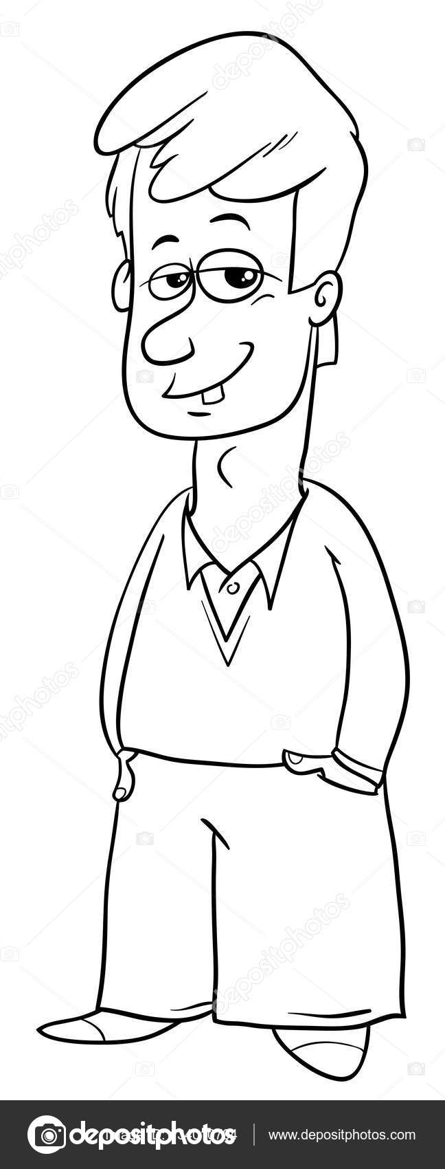 Junger Mann Karikatur für die Färbung — Stockvektor