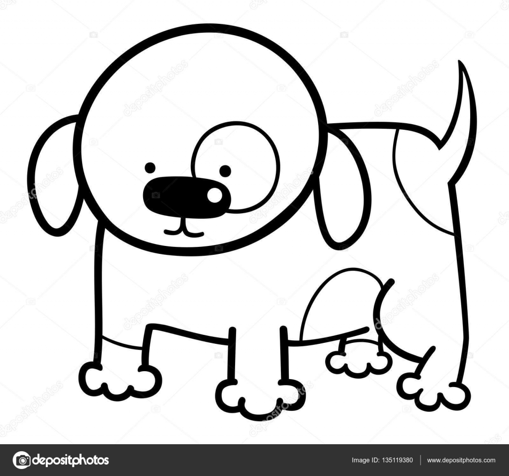 Noir et blanc Cartoon Illustration de mignon petit personnage Animal chien ou un chiot pour Coloriages — Vecteur par izakowski