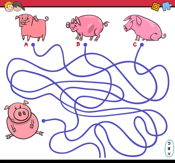 Camino laberinto juego con cerdos — Archivo Imágenes Vectoriales