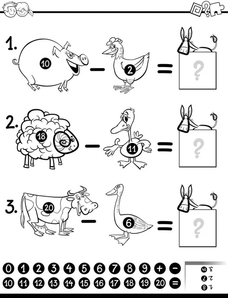 Jogo de subtração para colorir — Vetor de Stock