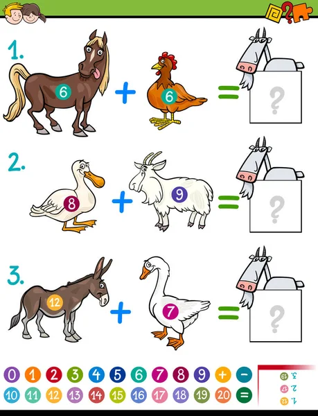 Tarea de matemáticas de adición para los niños — Vector de stock