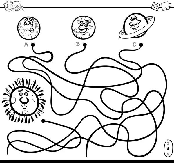 Orbes labyrinthe jeu coloriage page — Image vectorielle