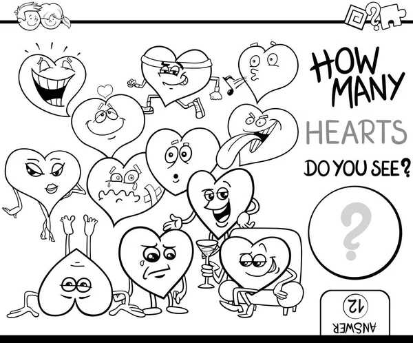 Count the hearts for coloring — Stock Vector