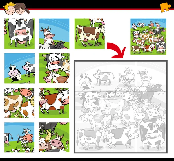 Jigsaw puzzle cartoon activity — Stock Vector