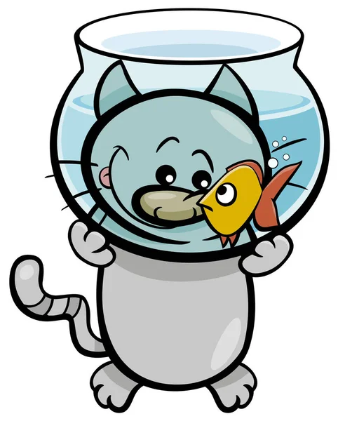 Cat and fish cartoon — Stock Vector