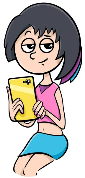 Dívka s chytrý telefon kreslený — Stockový vektor