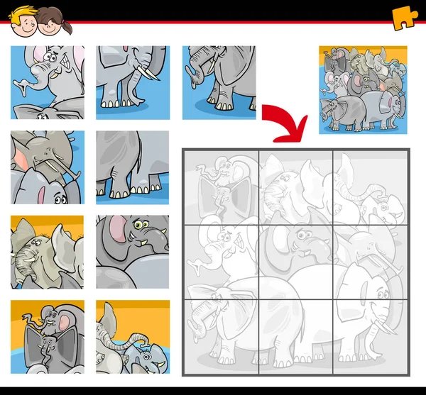 Puzzle avec éléphants — Image vectorielle